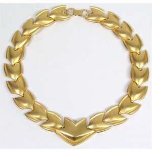 Vtg 1980s Chunky Choker Articulated Matte Gold Haute Couture Modernist Necklace